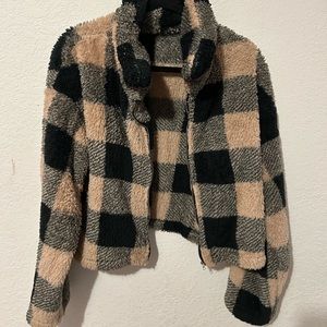 Plaid furry crop jacket